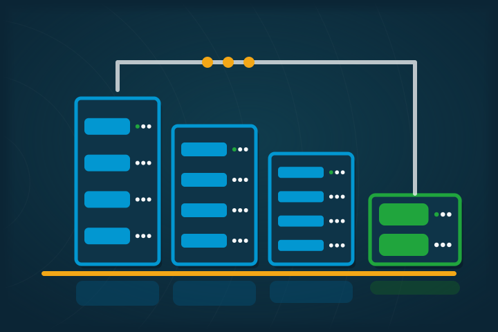Storage arrays connected to the servers they support